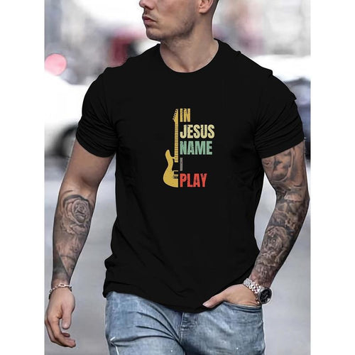 Men's "In Jesus Name I Play" Guitar Graphic T-Shirt