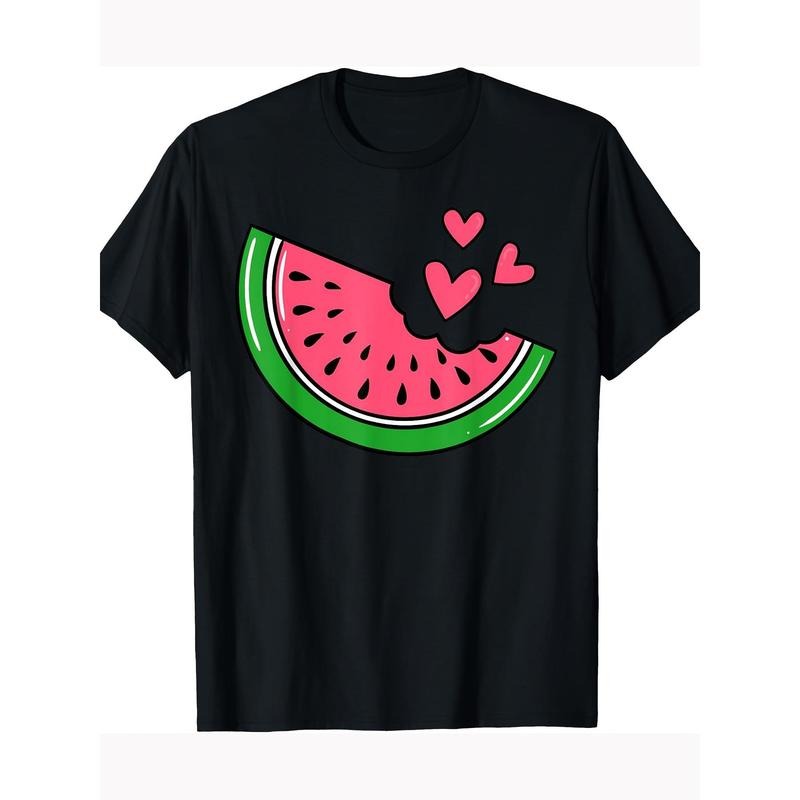 Men's Loose-Fit Cotton Crew Neck T-Shirt, Fun Watermelon Slice Design, Perfect for Summer Fruit Lovers, Comfortable and...
