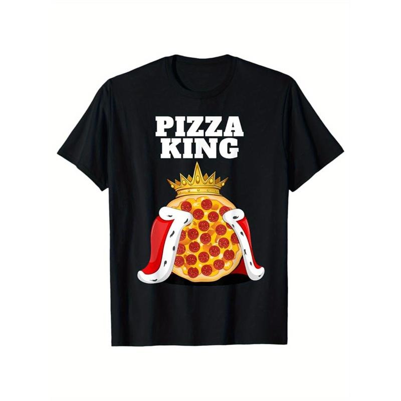 Men's Soft Cotton Pizza Printed Crew Neck Casual Short Sleeve T-shirt