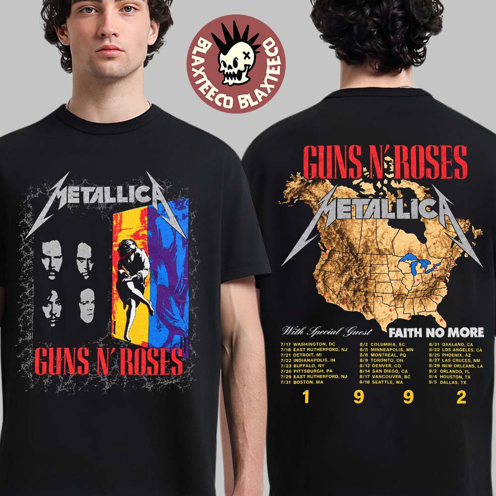 Metallica X Guns N Roses Stadium Tour 1992 North America With Faith No More Vintage T-Shirt
