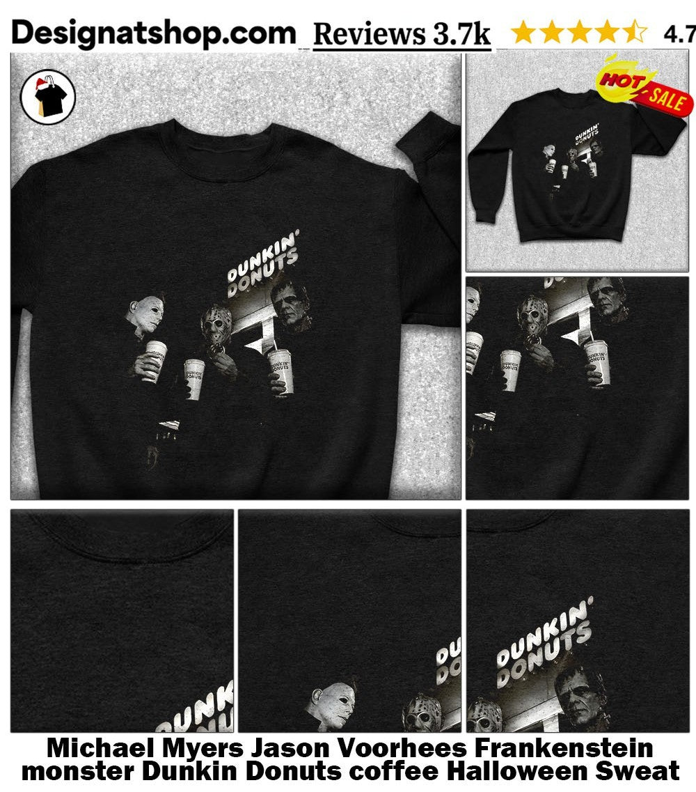 Michael Myers Jason Voorhees Frankenstein monster Dunkin Donuts coffee Halloween shirt