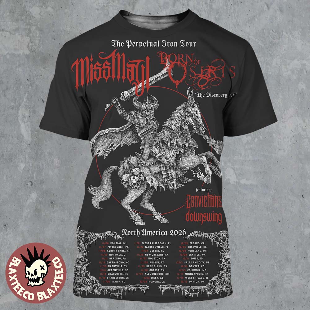 Miss May I And Born Of Osiris The Perpetual Iron Tour 2026 North America Schedule Dates All Over Print Shirt
