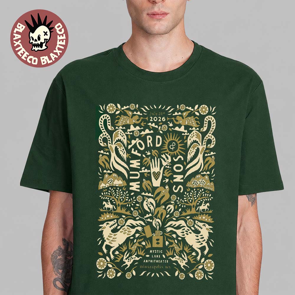 Mumford And Sons Minneapolis MN 2026 Exclusive Poster At Mystic Lake Amphitheater On July 31 2026 Green T-Shirt
