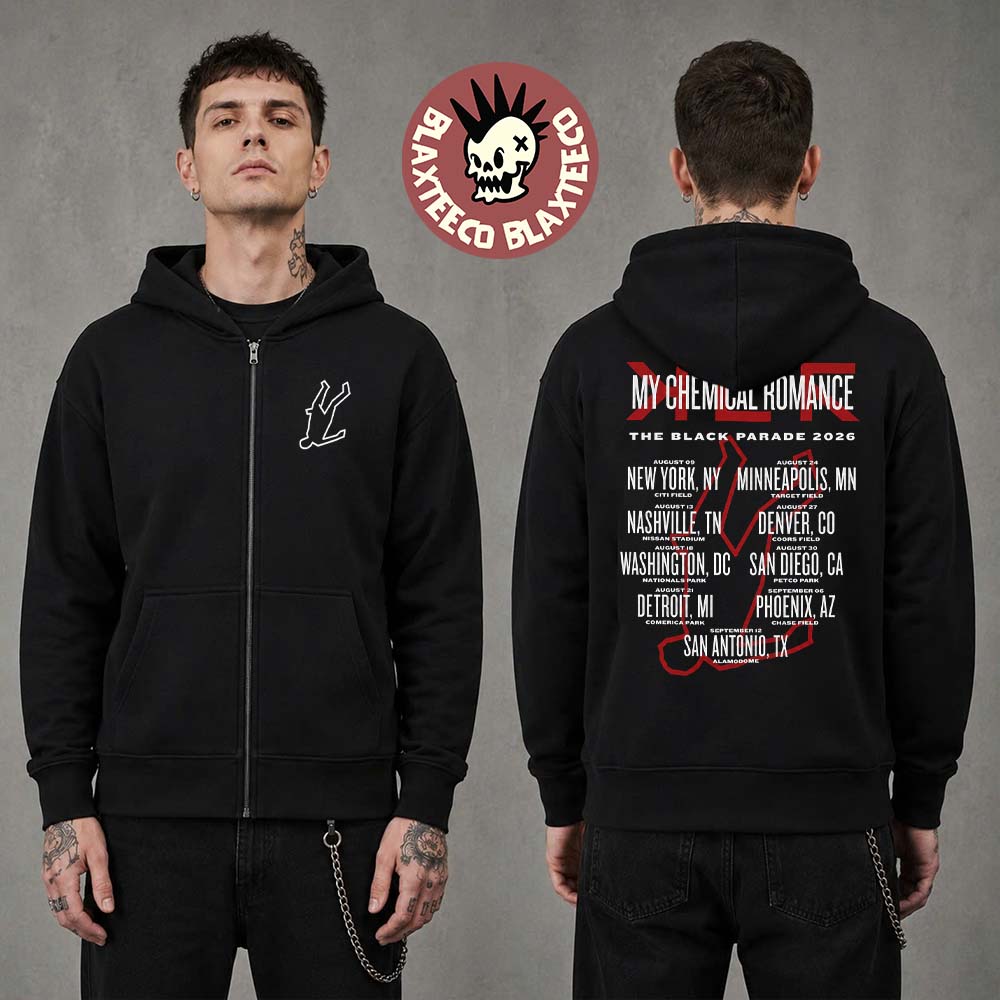 My Chemical Romance The Black Parade Tour 2026 North America Merch City Dates Zip Up Hoodie