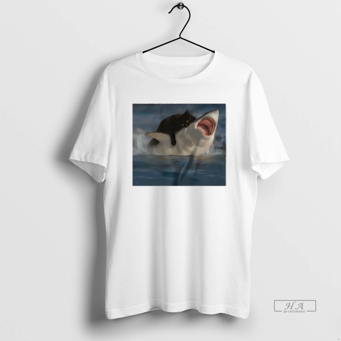 Official Black Cat Biting Shark Funny Unisex