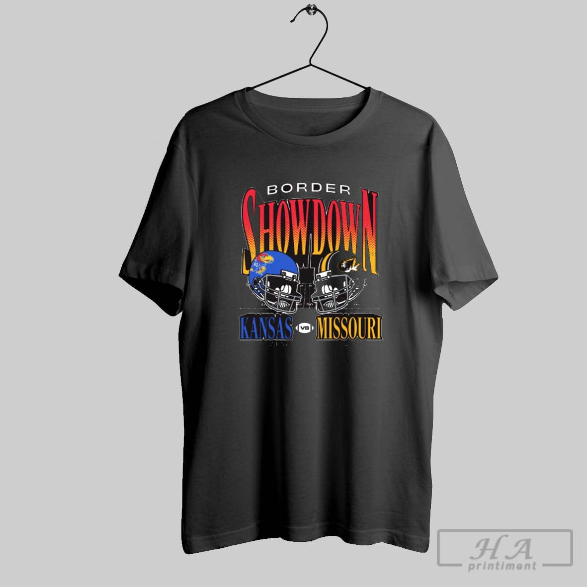 Official Border Showdown Kansas Jayhawks Vs Missouri Tigers Football Ncaa Helmets T Shirt Sweater