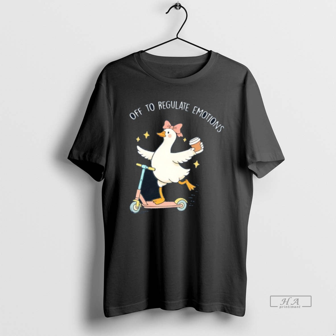 Official Goose Driving Scooter And Holding Coffee Cup Off To Regulate Emotions Unisex