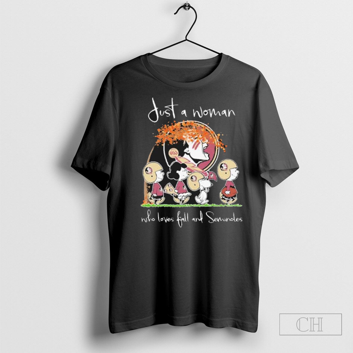Official Just A Woman Who Loves Fall And Florida State Seminoles X The Peanuts Walking Unisex