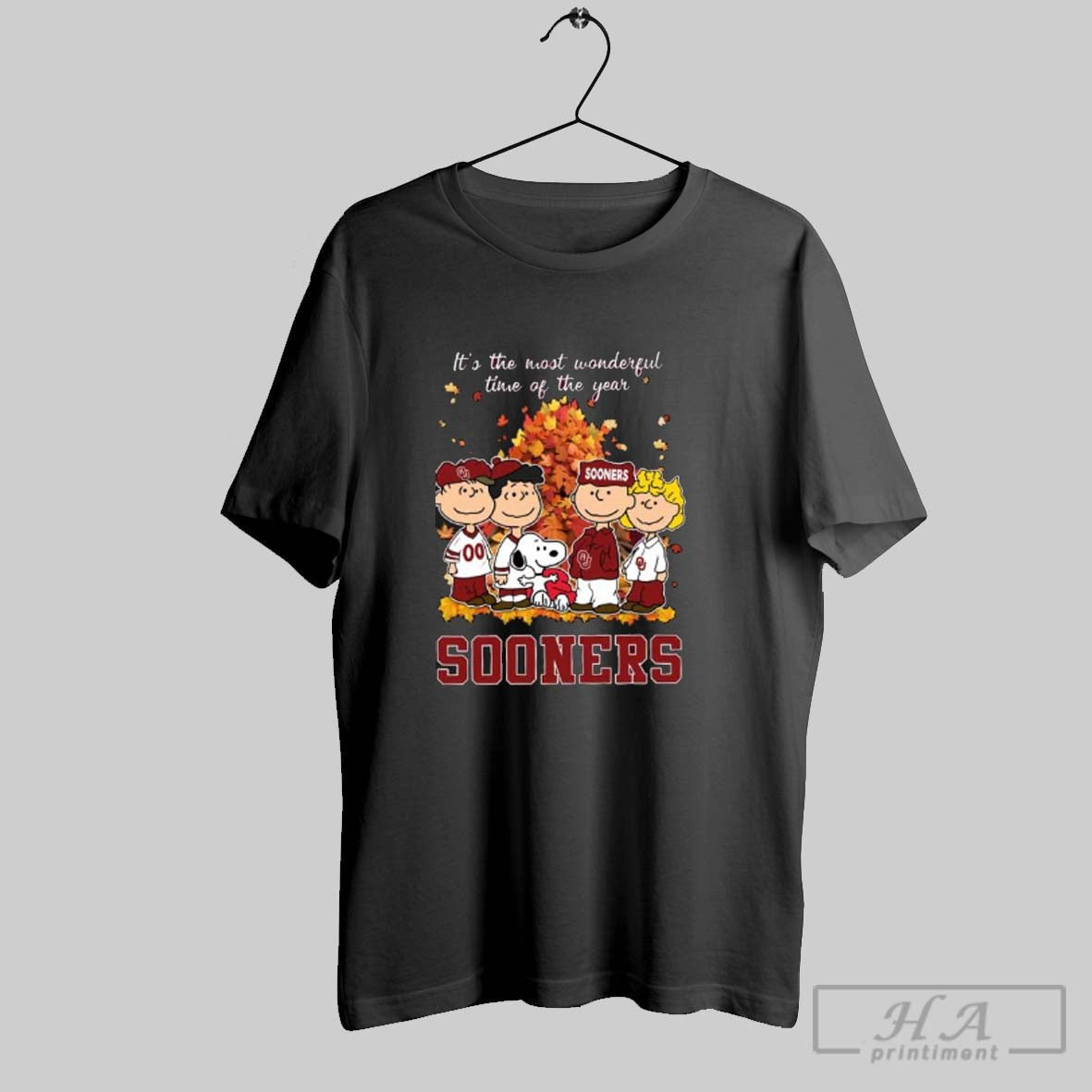 Official Oklahoma Sooners And Peanuts Characters Its The Most Wonderful Time Of The Year Tee