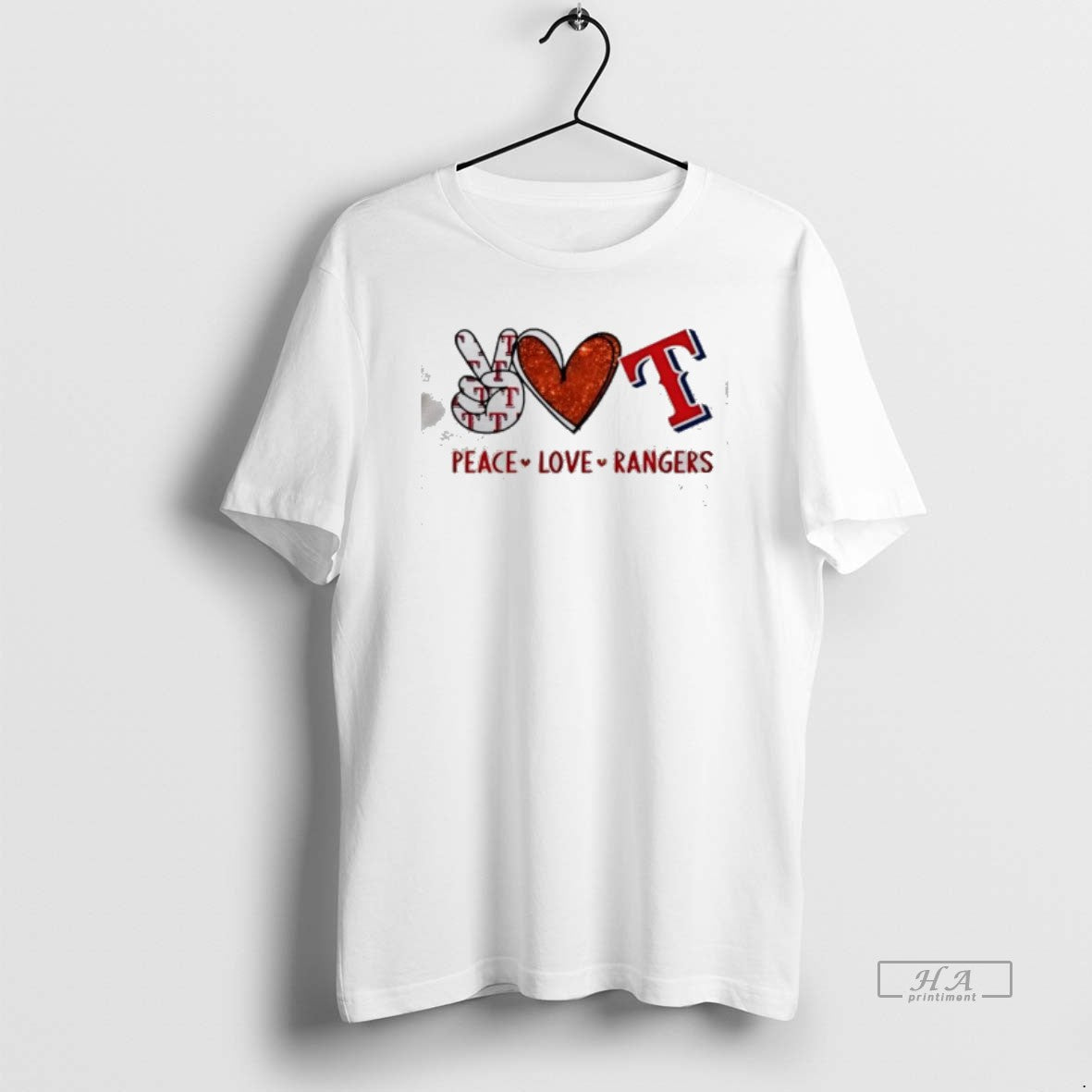 Official Peace Love Rangers Texas Baseball Hand Heart Graphics Unisex