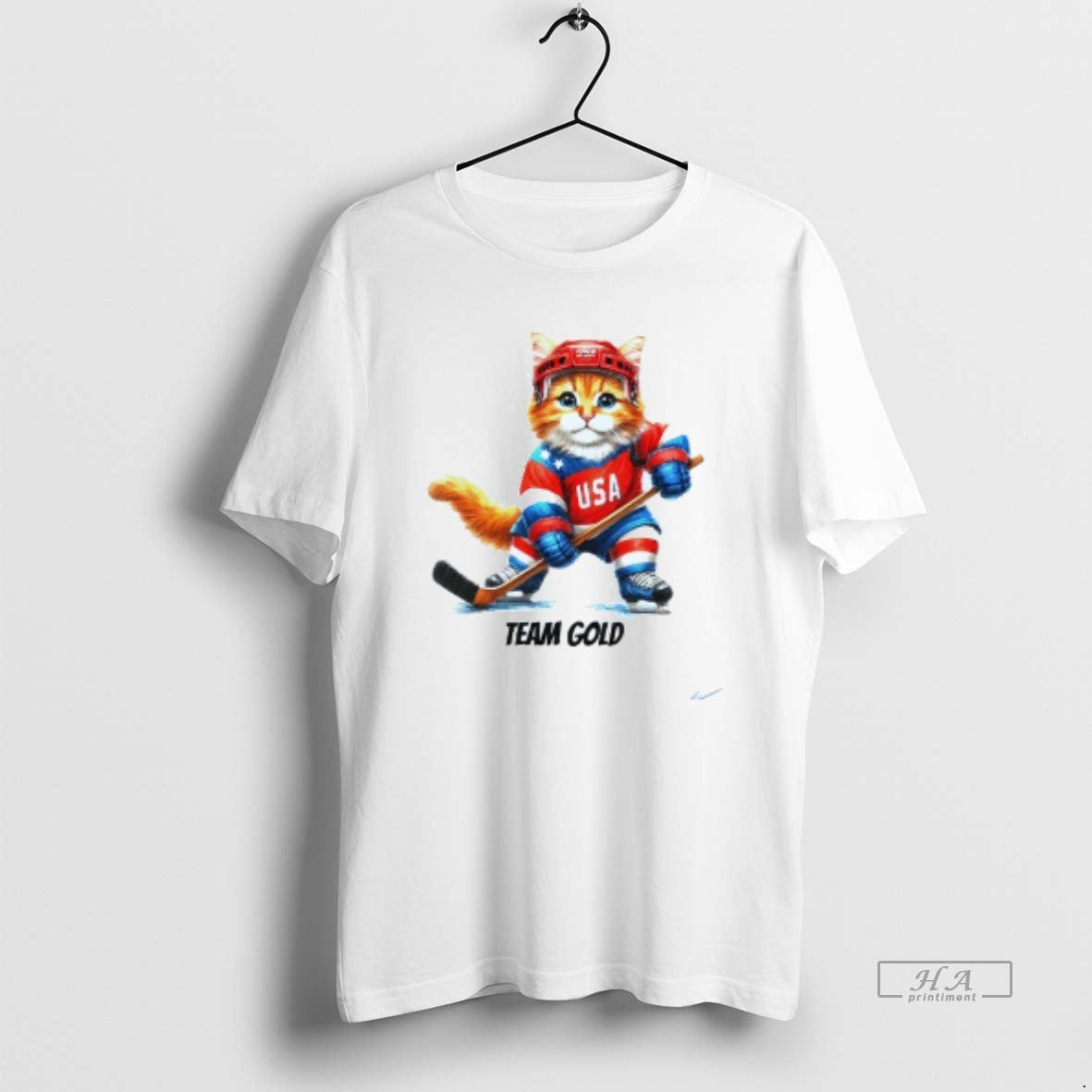 Official Team Gold Usa Cat Ice Hockey Mens White Tee Unisex