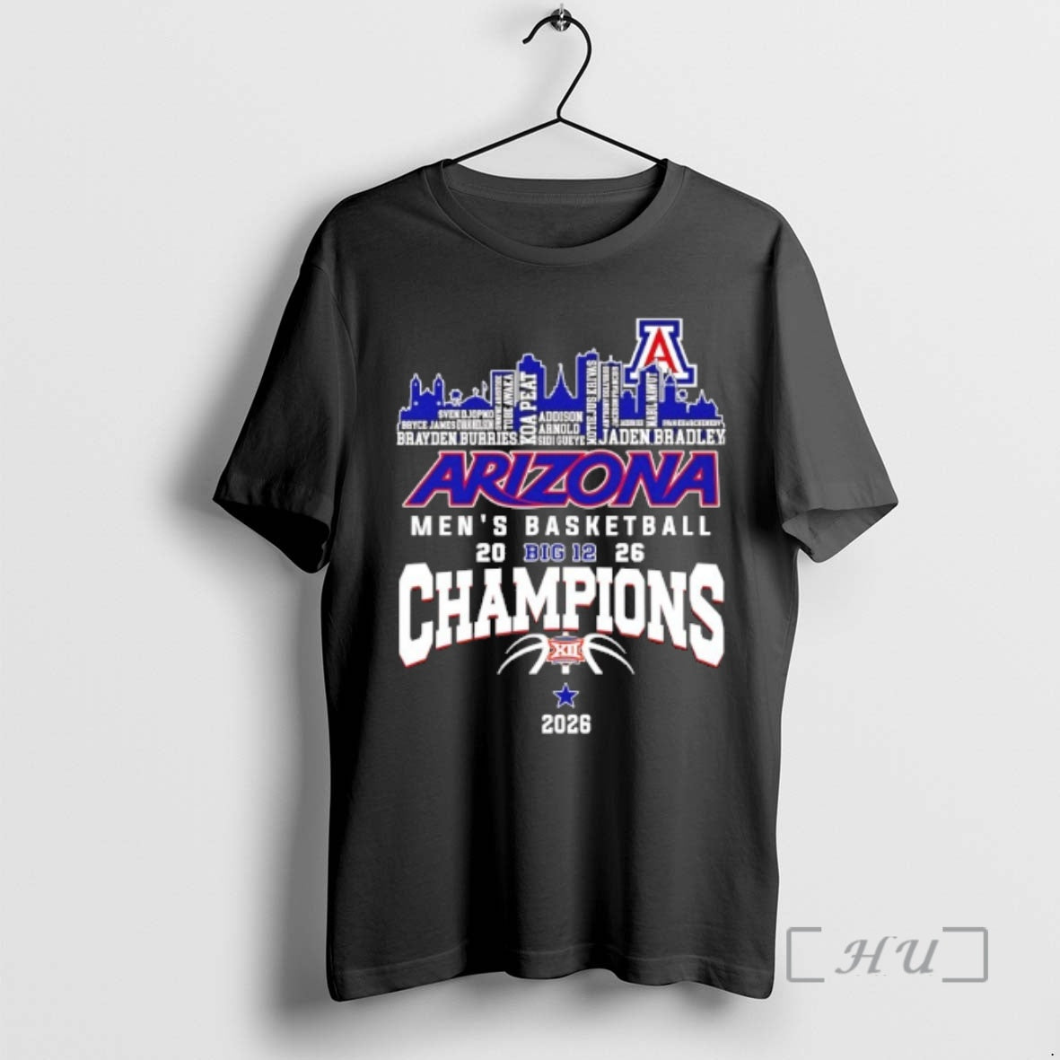 Officials Arizona Mens Basketball 2026 Big 12 Champions Players Names City Skyline Premium T Shirts