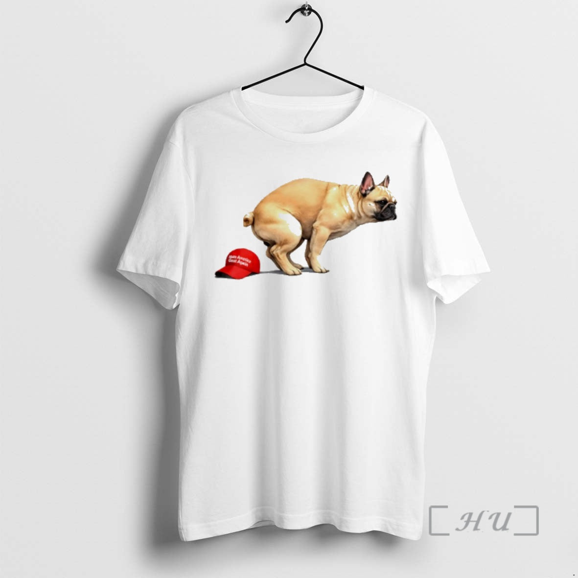 Officials French Bulldog Pooping On Maga Hat Anti Trump Liberal Political Premium T Shirts Sweater
