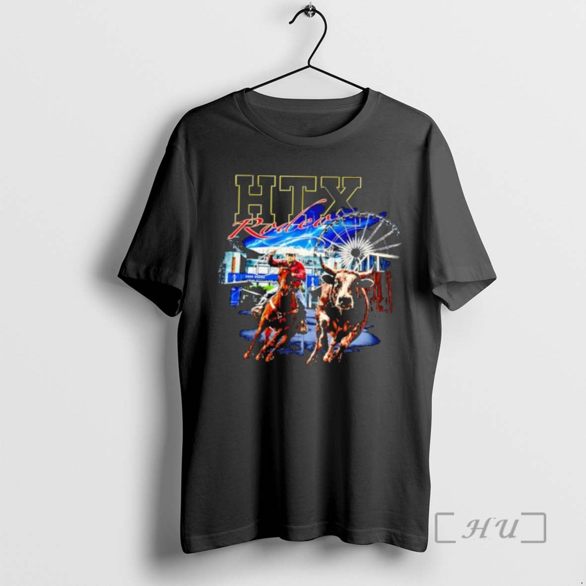 Officials Htx Rodeo Cowboy Roping Bull And Ferris Wheel Graphic Unisex