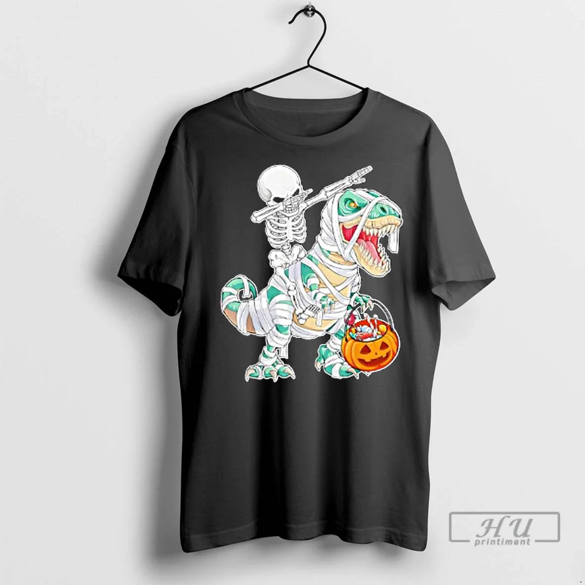 Officials Skeleton Riding Dancing Dab Dinosaur Trex Halloween Ladies T Shirt Unisex