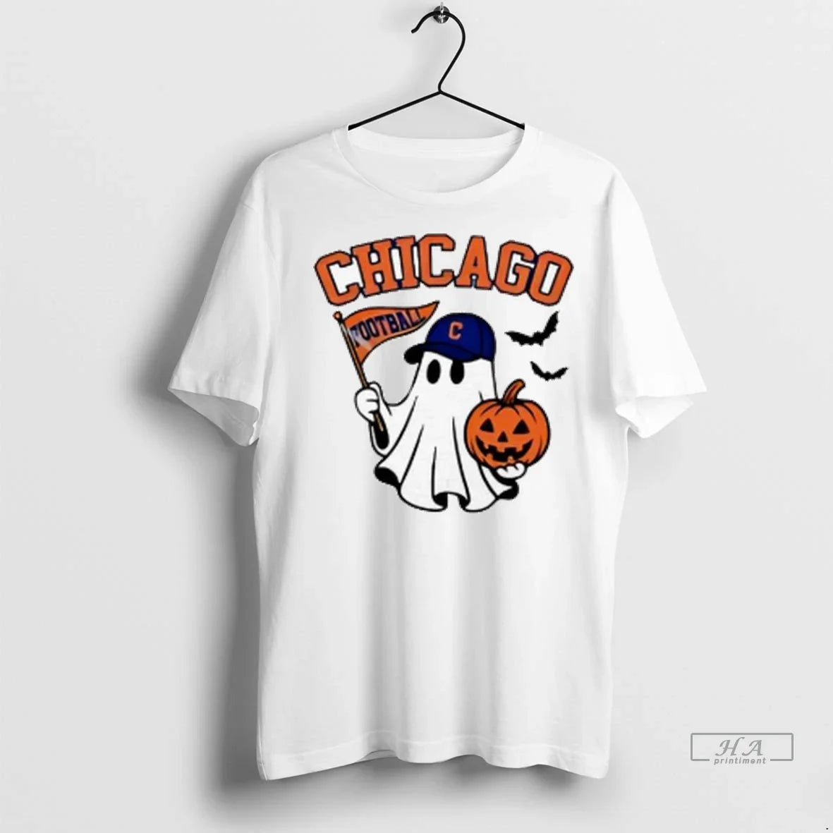 Officials Trendy Halloween Ghost Chicago Cubs Football Flag Pumpkin Ladies Shirt Sweater Unisex