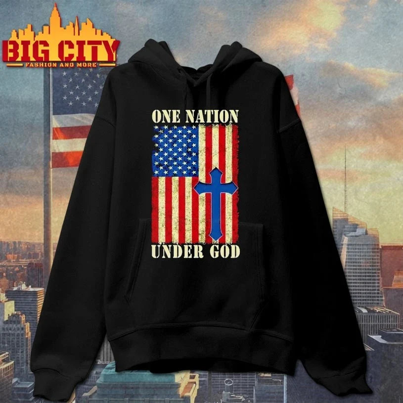 One Nation Under God 4th Of July Patriot Cross USA Flag Unisex