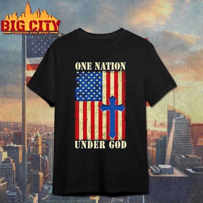 One Nation Under God 4th Of July Patriot Cross USA Flag Unisex