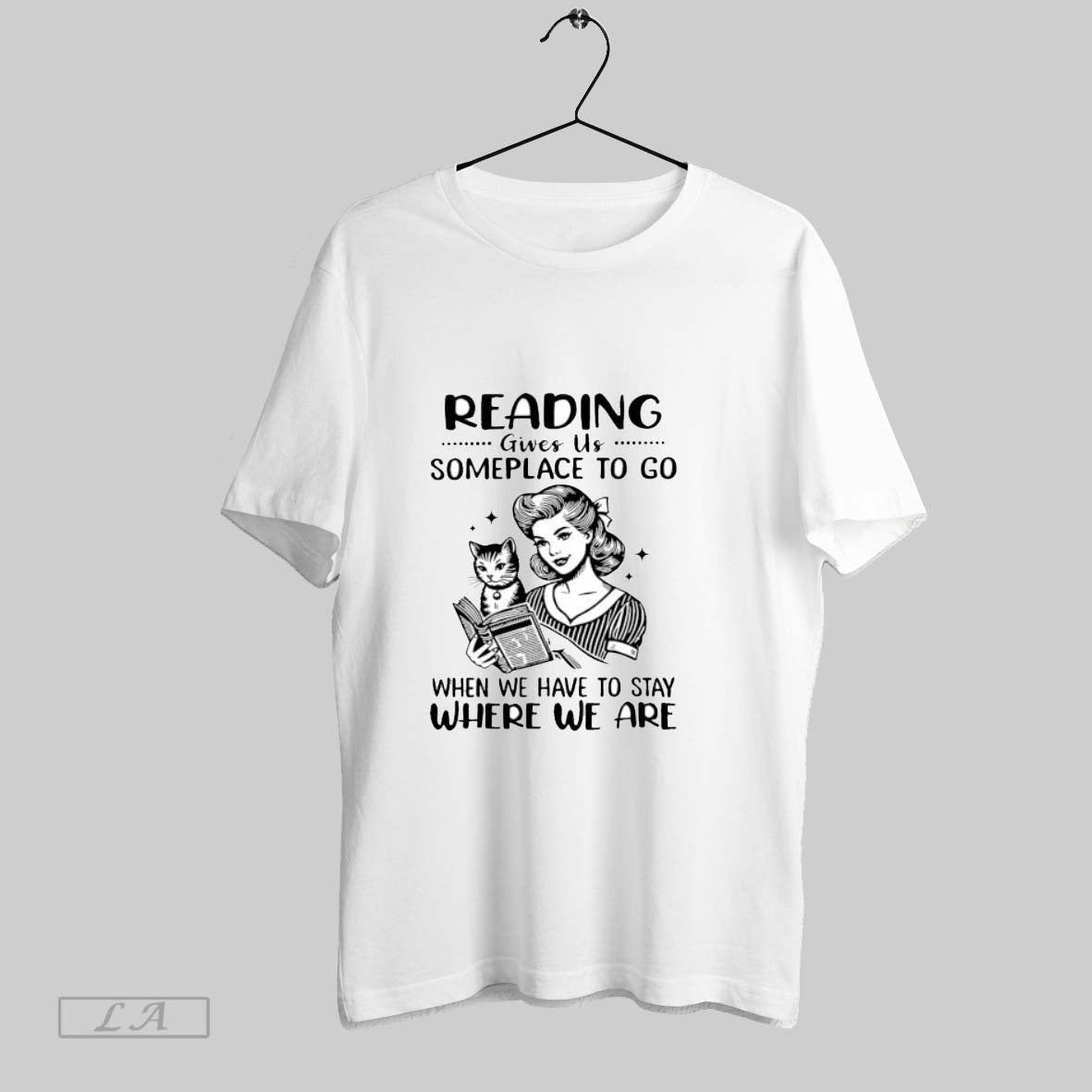 Original Girl And Cat Reading Gives Us Someplace To Go T Shirt Unisex