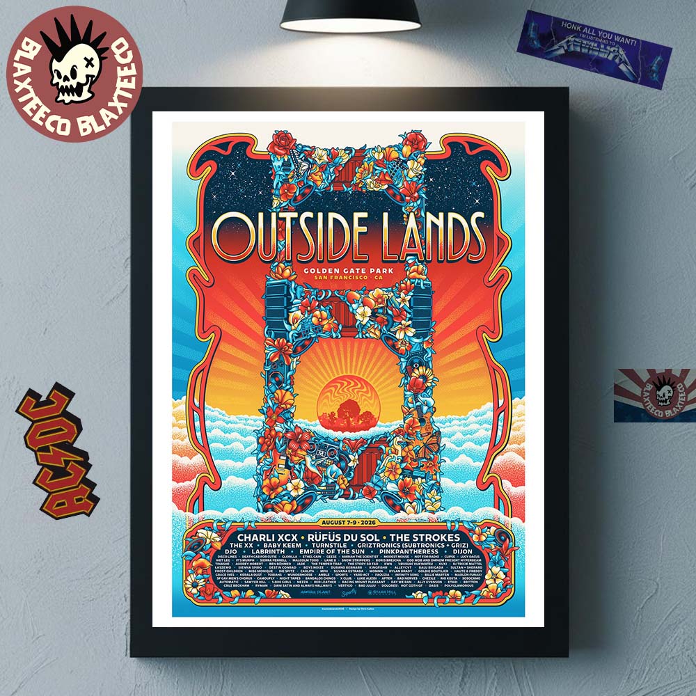 Outside Lands 2026 Festival Event Poster In San Francisco CA At Golden Gate Park On August 7-9 2026 With Lineup Decor Poster Canvas