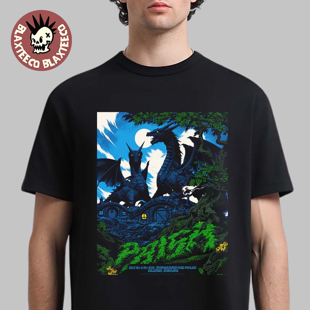 Phish Dry Goods Columbia Maryland 2026 Exclusive Event Poster At Merriweather Post Pavilion On July 18 And 19 2026 Black Dragons T-Shirt