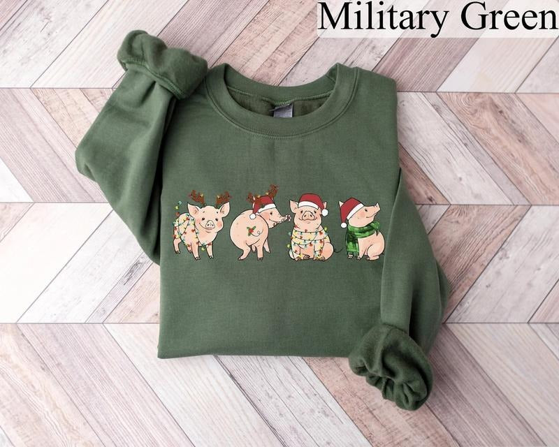 Pig Christmas Sweatshirt, Funny Christmas Hoodie, Pig Christmas Sweater, Christmas Sweatshirt, Holiday Sweater, New Year...