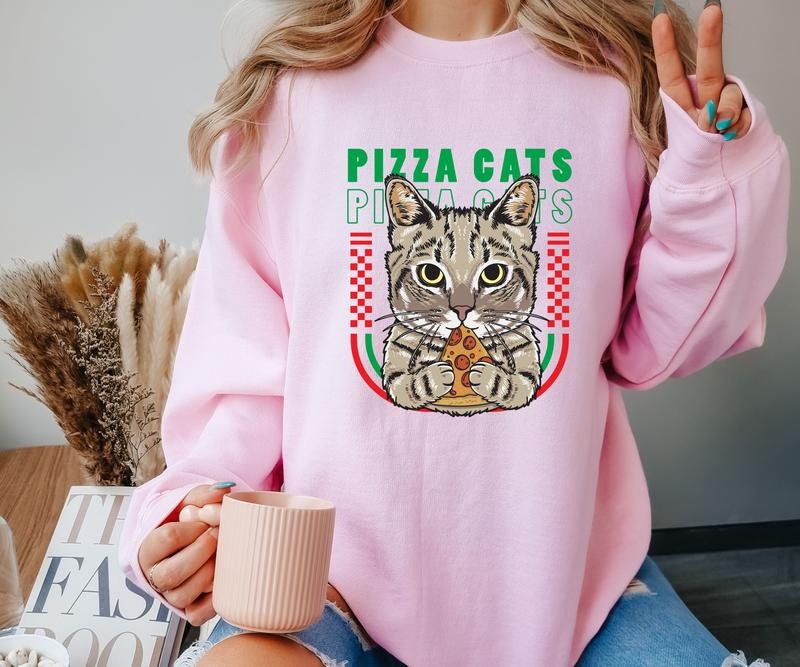 Pizza Cat Crewneck Sweatshirt T-Shirts, Hoodie | Teenookco.com