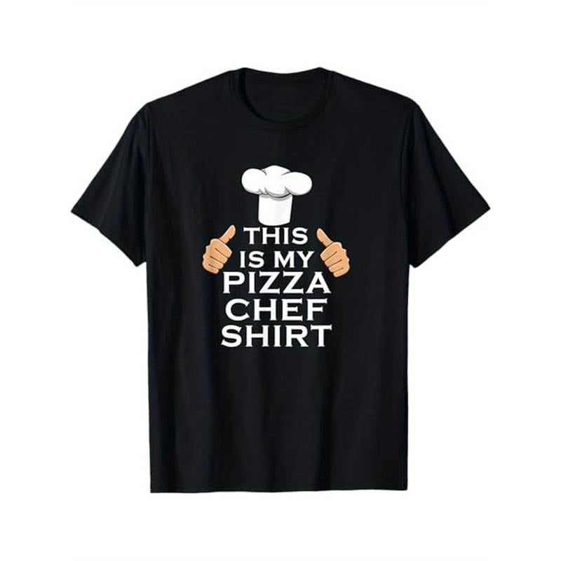 Pizza Chef Print T-Shirt - 100% Cotton, Casual Crew Neck, Short Sleeve, All-Season Comfort, Slight Stretch, Knit Fabric,...