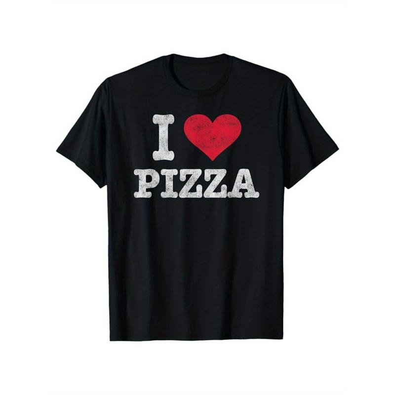Pizza Printed, Men's Cotton T-shirt, Food Graphic Tee Men's Outdoor Clothes, Men's Clothing, Casual Short Sleeve Crew...