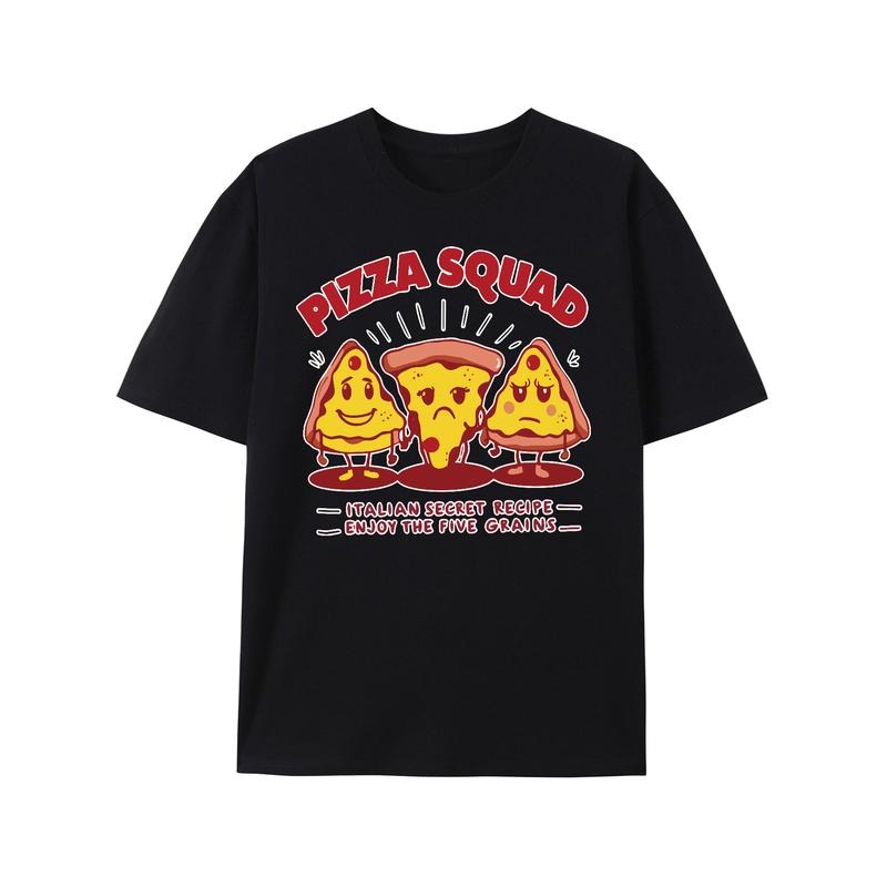 Pizza Squad Print Men's Short Sleeve T-Shirt, Trendy Versatile Breathable Tee For Everyday Wear made in usa Hoodie,...
