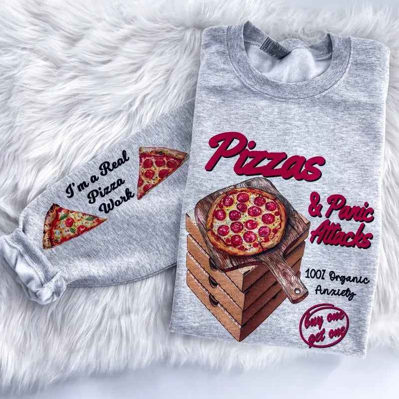 Pizza and Panic Attacks Anxiety Sweatshirt or Hoodie with sleeve prints Comfy Unisex Tops T-Shirts | Teenookco.com