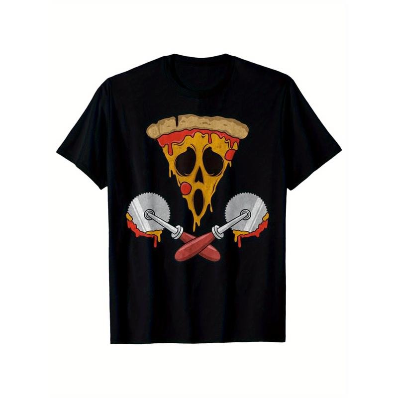 Pizza print, MEN'S cotton T-shirt, food pattern t-shirt MEN'S outdoor clothes, MEN'S clothing, casual short sleeve crew...