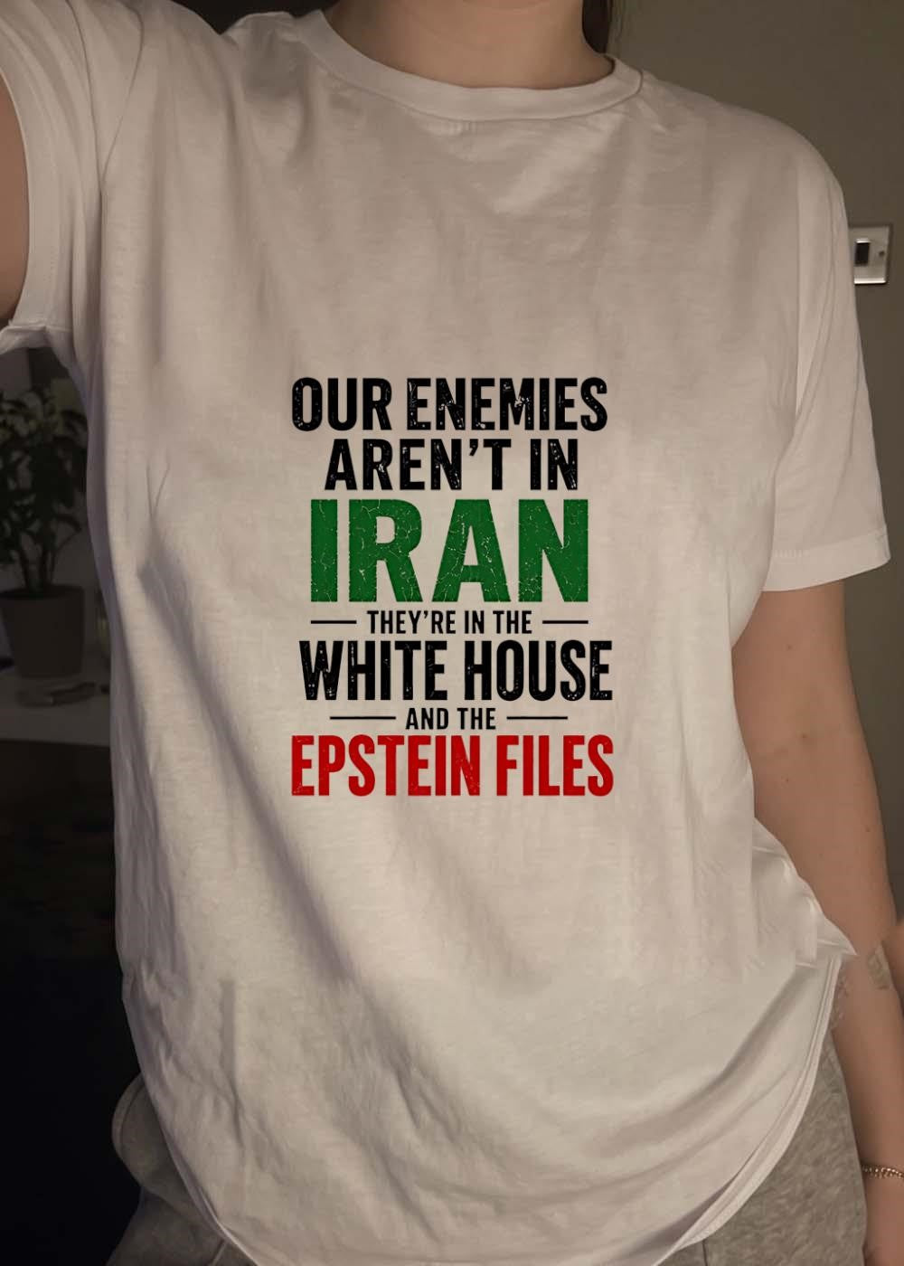 Political Apparel Our Enemies Are Not in Iran They Are in the White House and the Epstein Files Shirt