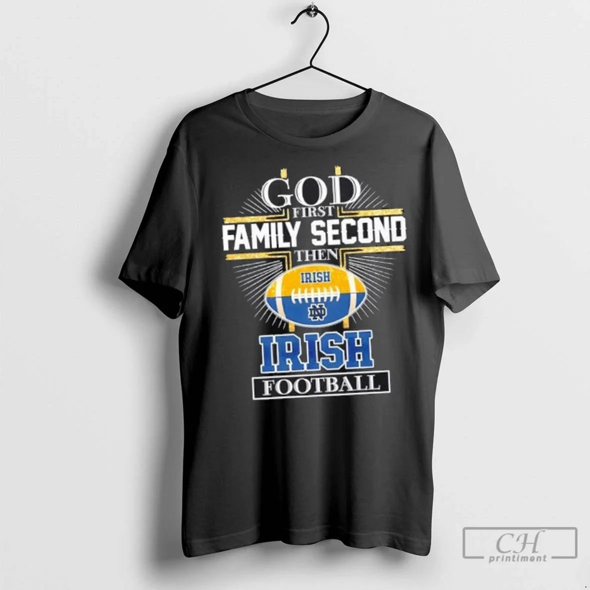 Premium God First Family Second Then Notre Dame Fighting Irish Football Cross Unisex