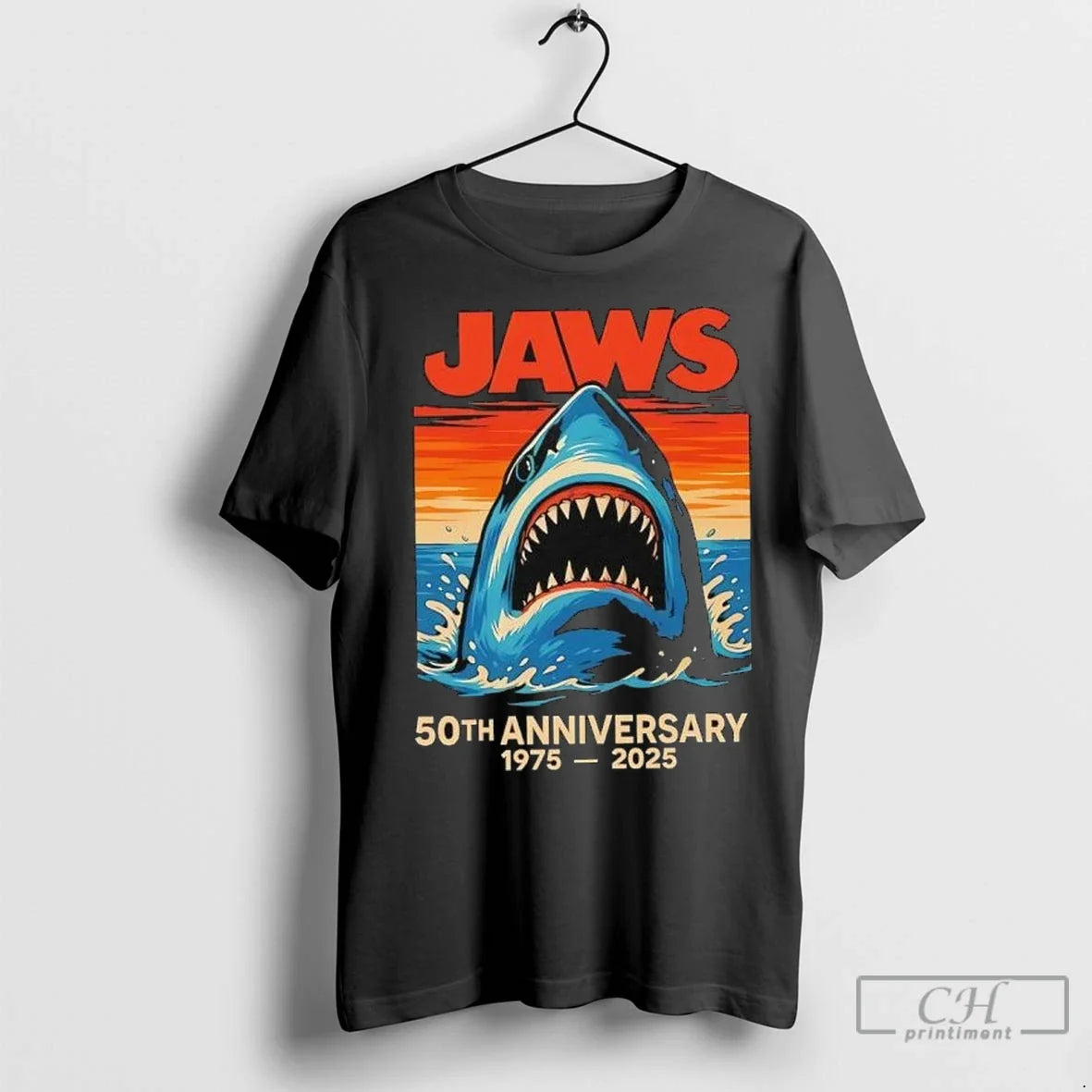 Premium Jaws Movie Vintage 50th Anniversary 1975 2025 T Shirts Unisex