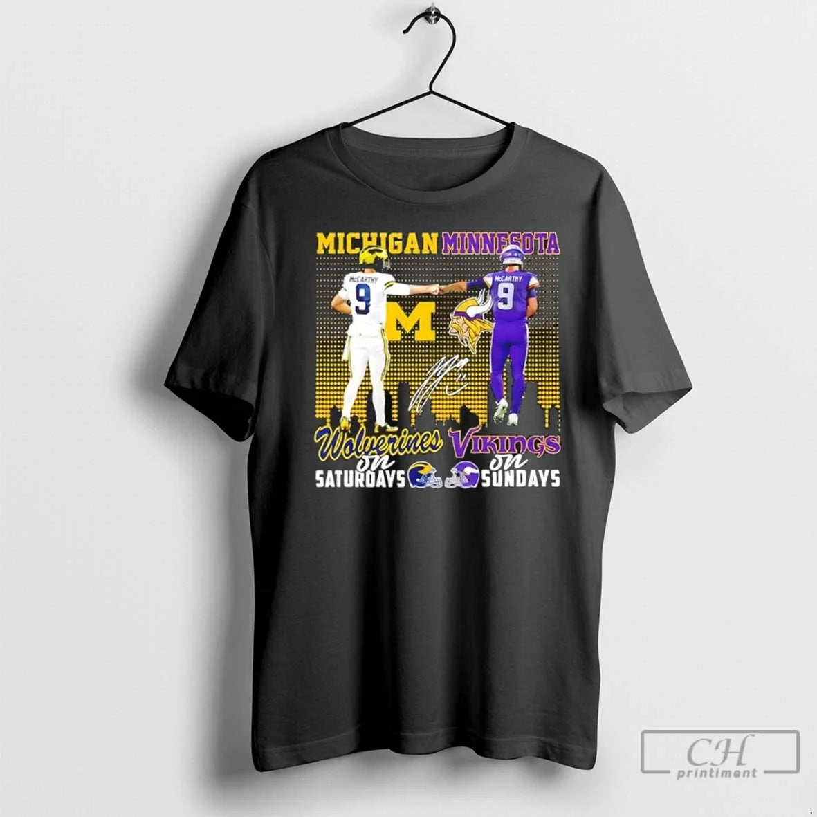 Premium Mccarthy Michigan Wolverines On Saturdays X Minnesota Vikings On Sundays Skyline Unisex
