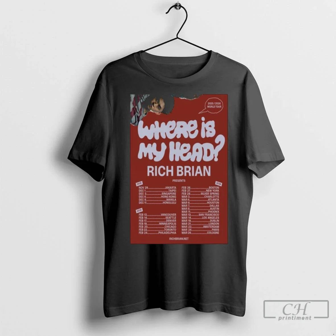 Premium Rich Brian Where Is My Head World Tour 2025 2026 Dates Unisex