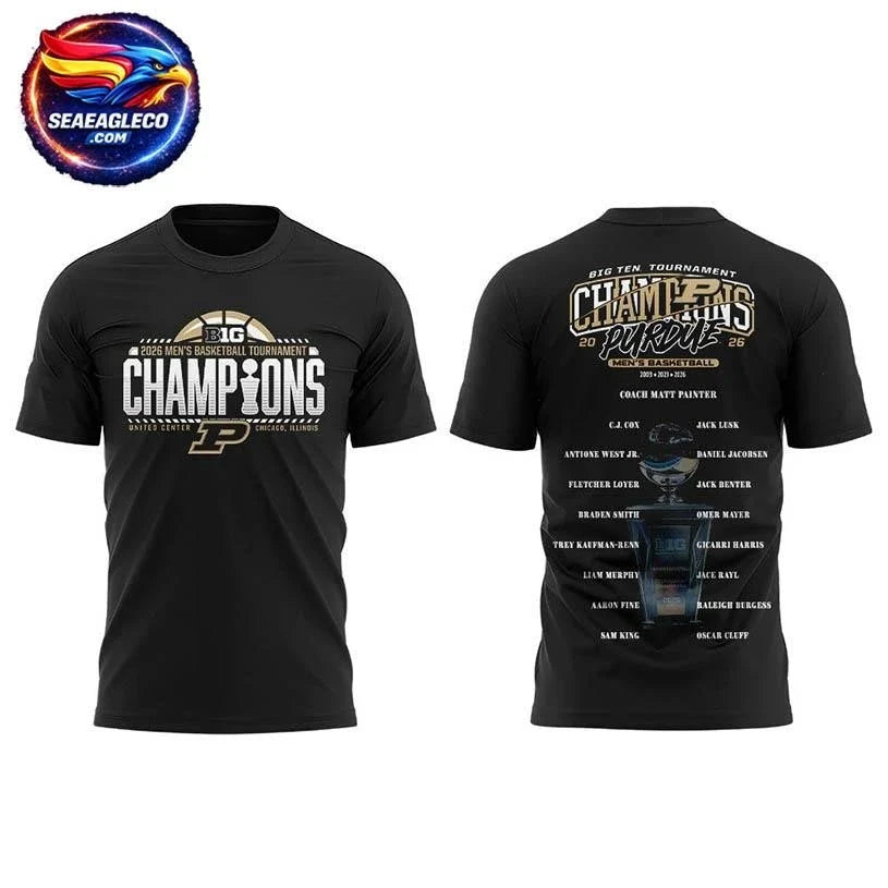 Purdue Boilermakers 2026 Big Ten Men’s Basketball Tournament Champions Two Sided Shirt Unisex