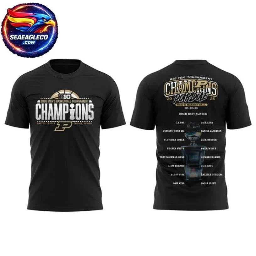 Purdue Boilermakers Big Ten Men’s Basketball Tournament Champions 2026 V2 Two Sided Shirt Unisex