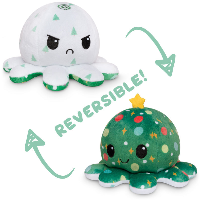 TeeTurtle Reversible Octopus Plushie (Snowy Trees + Christmas Ornaments) Unisex
