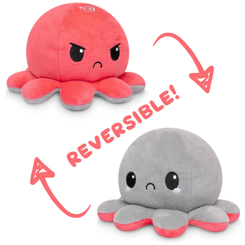 TeeTurtle Reversible Octopus Plushie (Red + Gray) Unisex