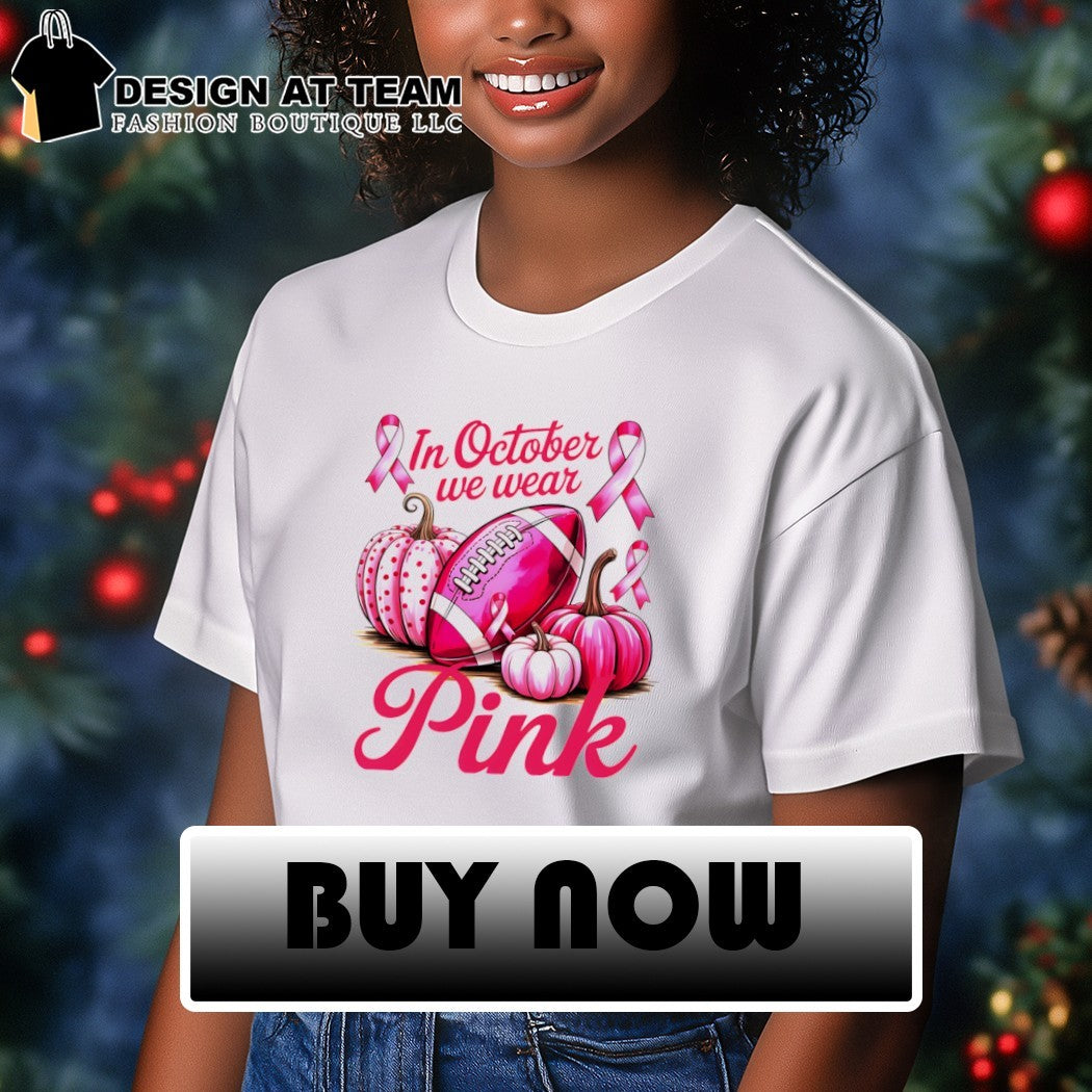 Retro Pumpkin Football In October We Wear Pink Warriors Cancer Survivor shirt