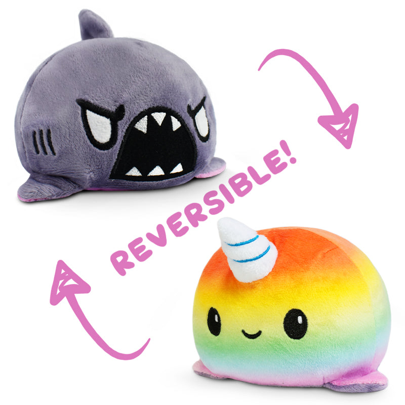 TeeTurtle Reversible Shark & Narwhal Plushie (Gray + Rainbow) Unisex