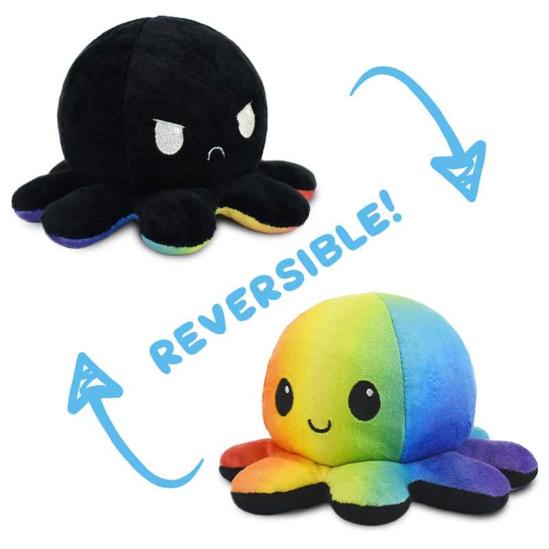 TeeTurtle Reversible Octopus Plushie (Black + Rainbow) Unisex