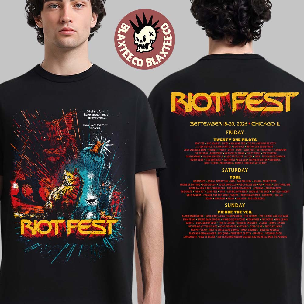 Riot Fest 2026 Chicago Merch At Douglass Park September 18-20 Wrath of Cats Lineup T-Shirt
