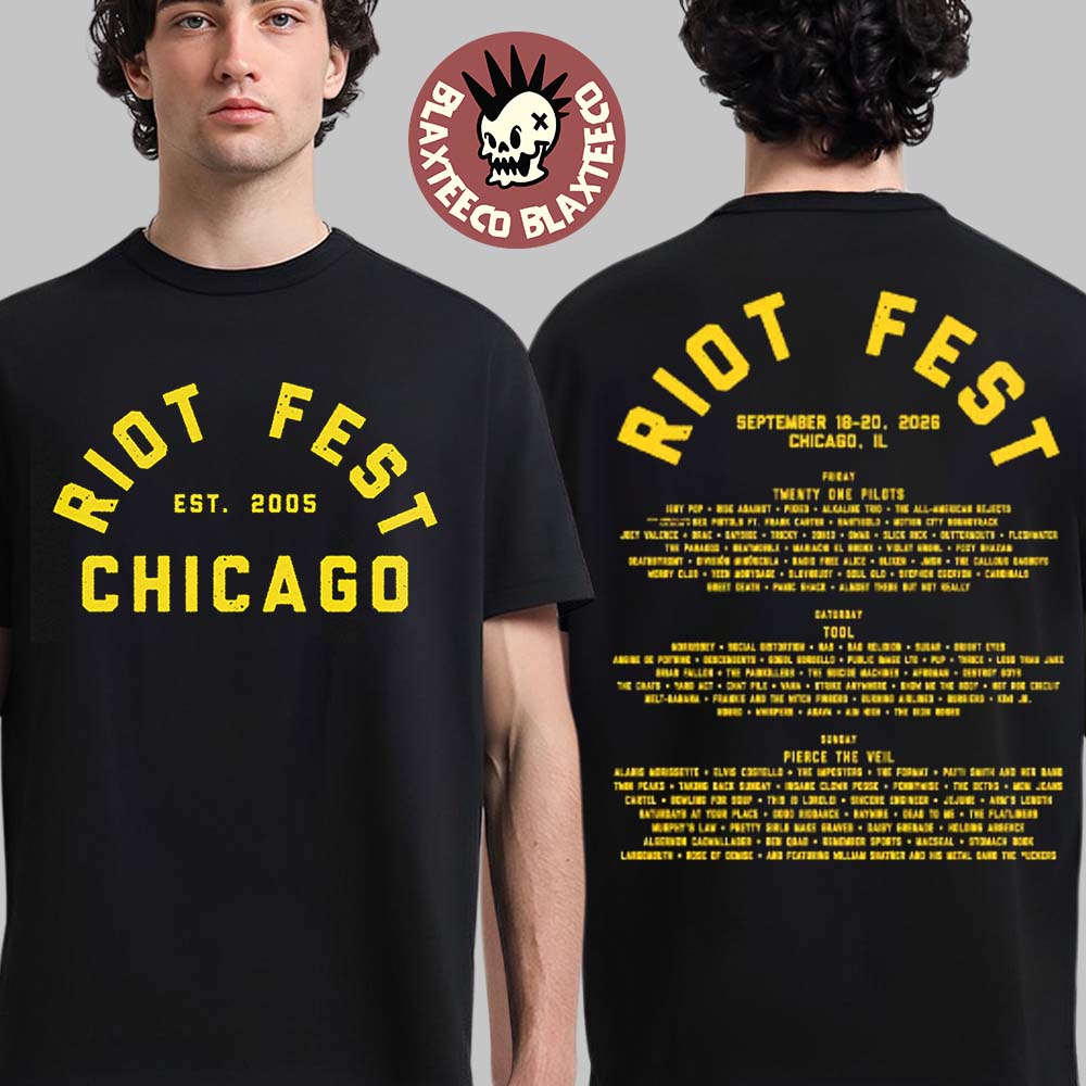 Riot Fest 2026 Chicago Merch At Douglass Park September 18-20 Yellow Text Lineup T-Shirt
