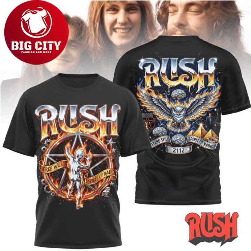 Rush Band 2112 Starman Owl Retro Rock Graphic Two Sided Shirt Unisex