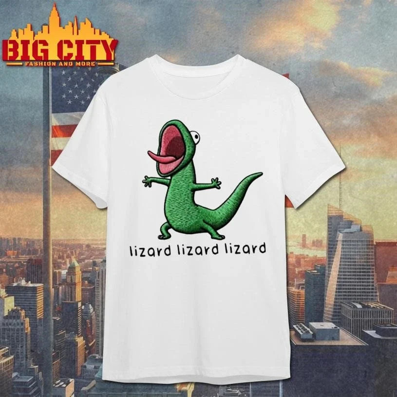 Screaming Green Lizard Embroidery Style Funny Shirt Unisex