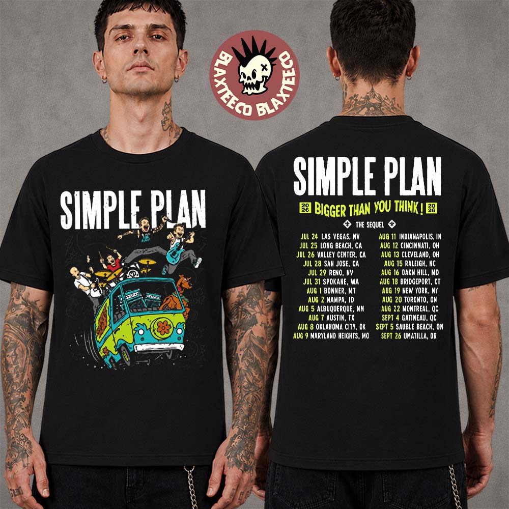 Simple Plan Bigger Than You Think Tour 2026 The Sequel Merch Scooby-Doo The Mystery Machine With Dates Two Sided T-Shirt