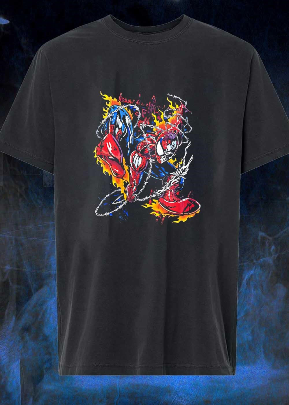 Spider-Man Barbed Wire Flame Graphic T-Shirt